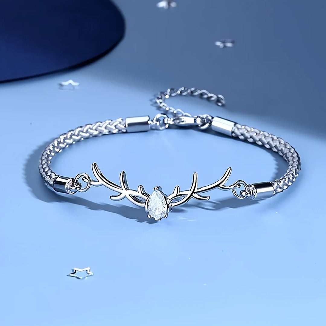 Bracelet en Bois de Cerf en Forme de Cœur avec Zircon