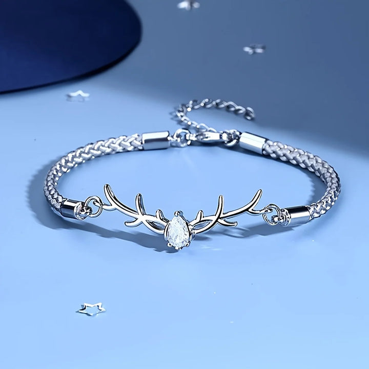 Bracelet en Bois de Cerf en Forme de Cœur avec Zircon