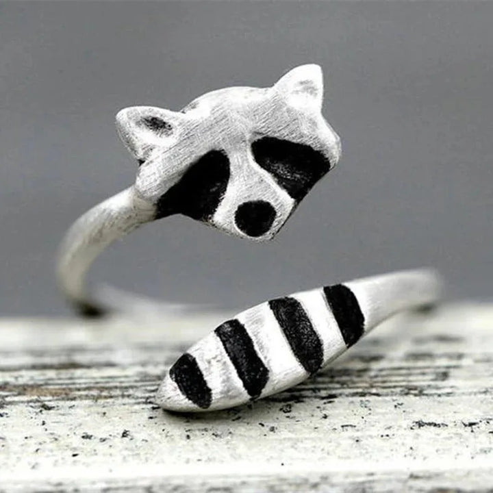 Bague Vintage Raton Laveur en Argent Ajustable