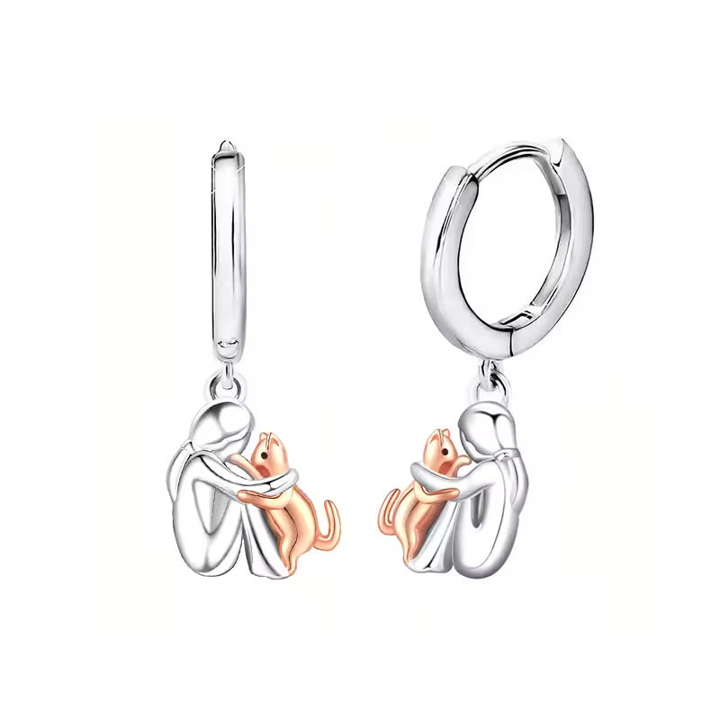 Pendentif Chat en Étreinte avec Boucles d&