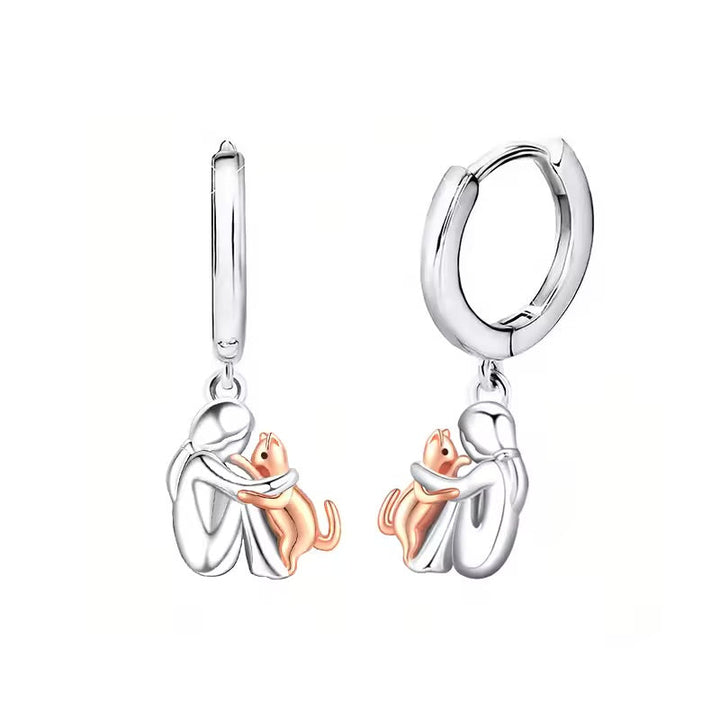 Pendentif Chat en Étreinte avec Boucles d&