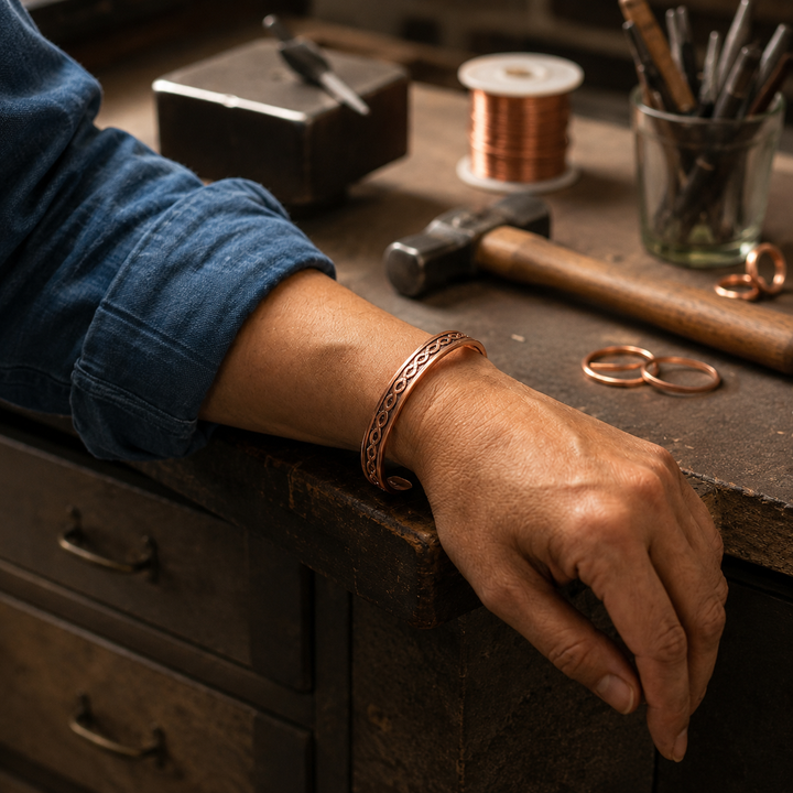 Bracelet en cuivre à motifs pois