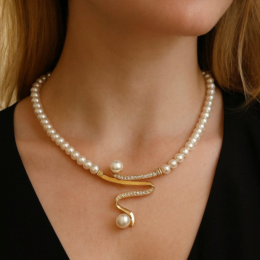 Ensemble de collier en serpentine avec perles de déclaration