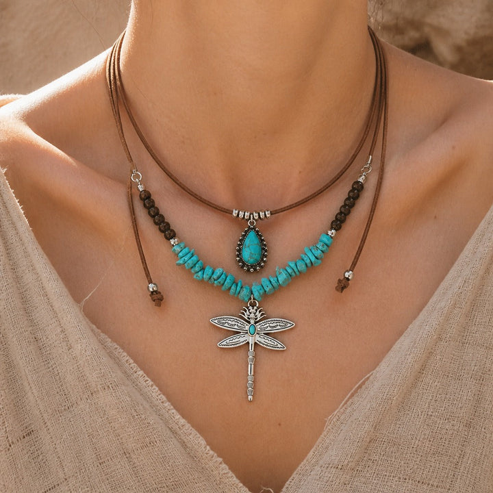 Pendentif en Pierre Écrasée Libellule pour Collier