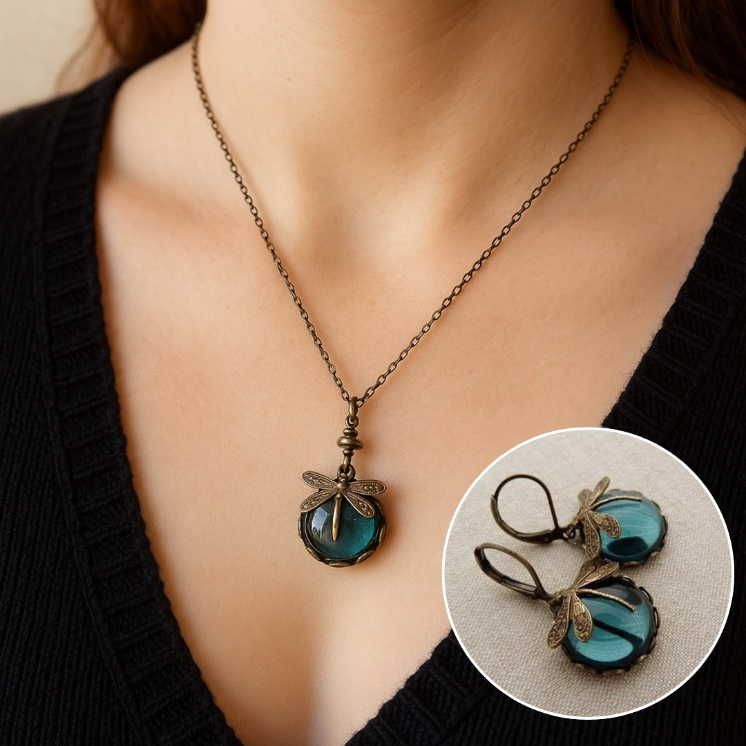 Collier Vintage Libellule Éblouissant avec Boucles d&