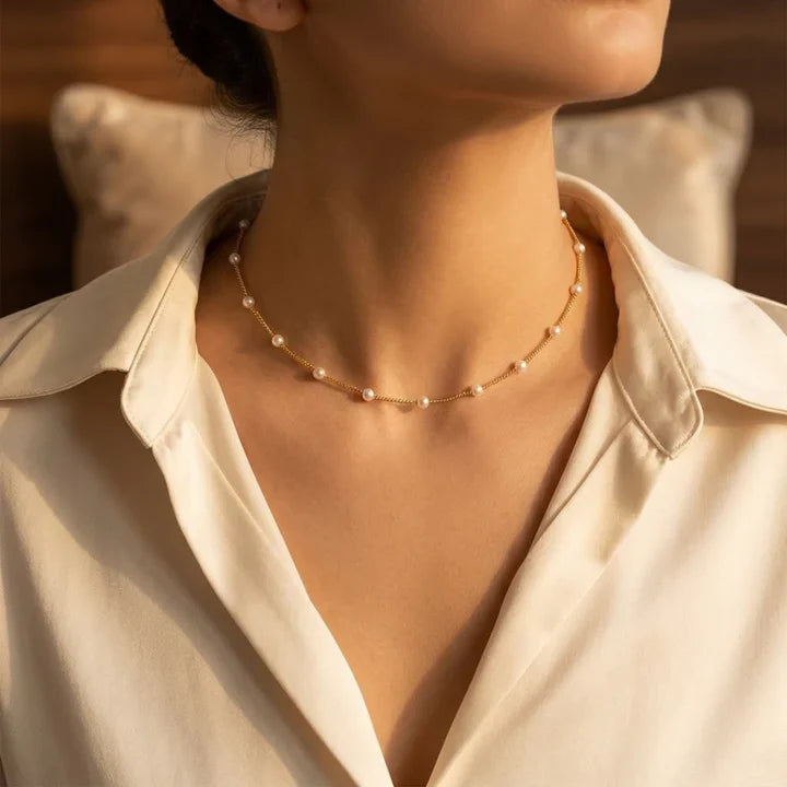 Chain Necklace with Spaced Gold Beads