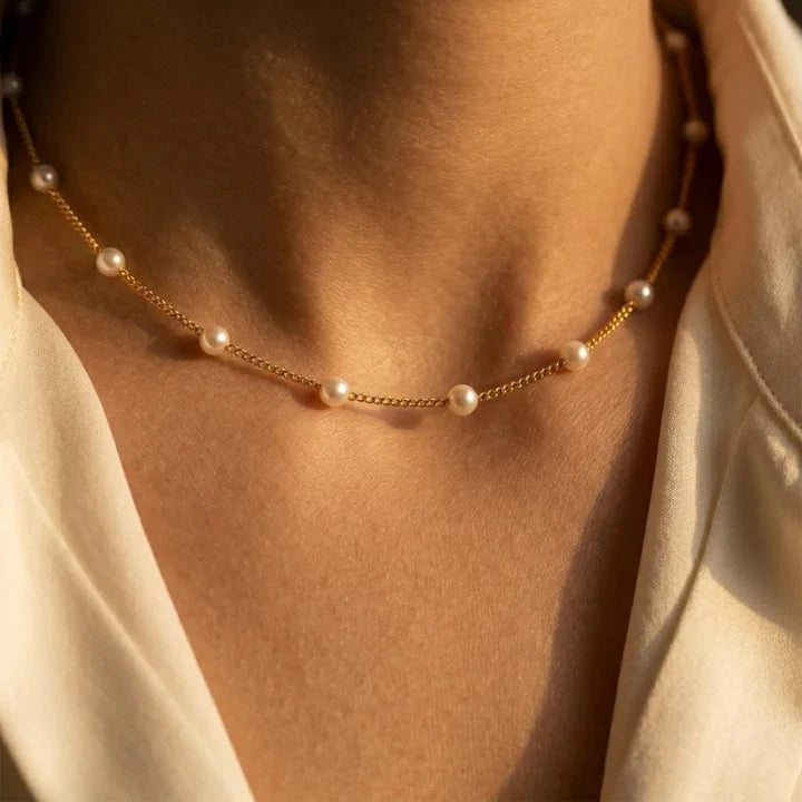 Chain Necklace with Spaced Gold Beads