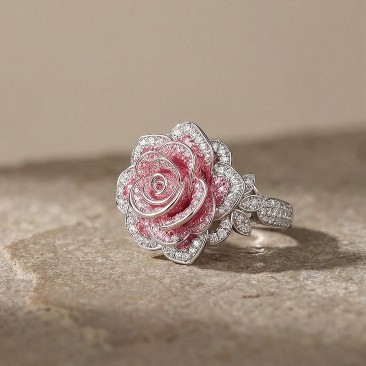 Bague Exotique en Argent Plaqué avec Fleurs Roses