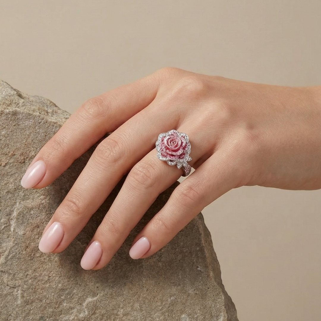 Bague Exotique en Argent Plaqué avec Fleurs Roses
