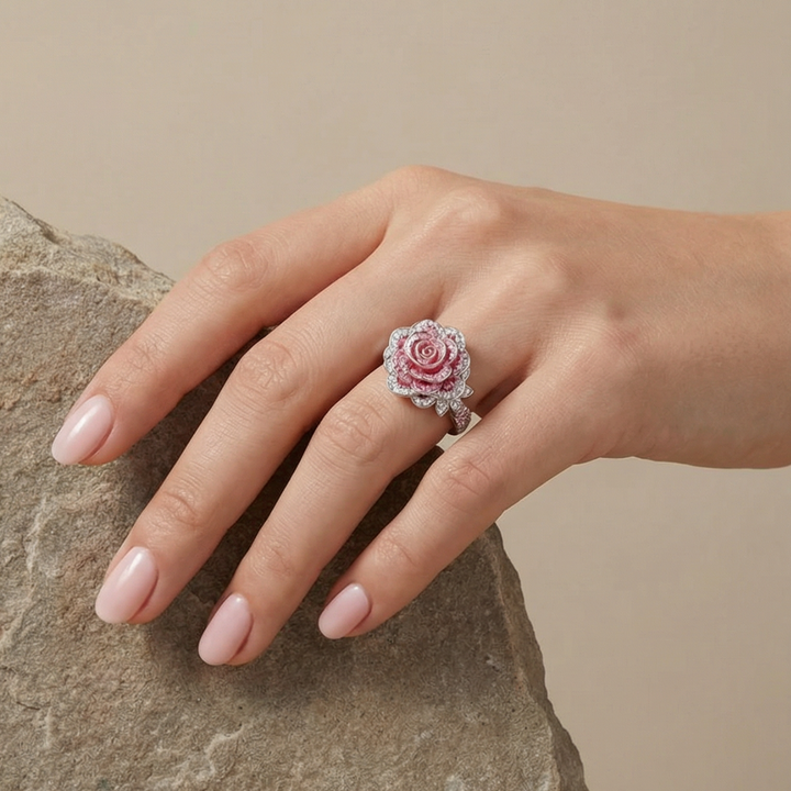 Bague Exotique en Argent Plaqué avec Fleurs Roses