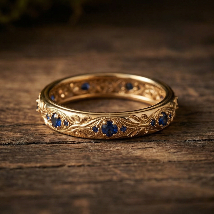 Bague en Zirconia Bleu Foncé en Forme de Feuille Exotique