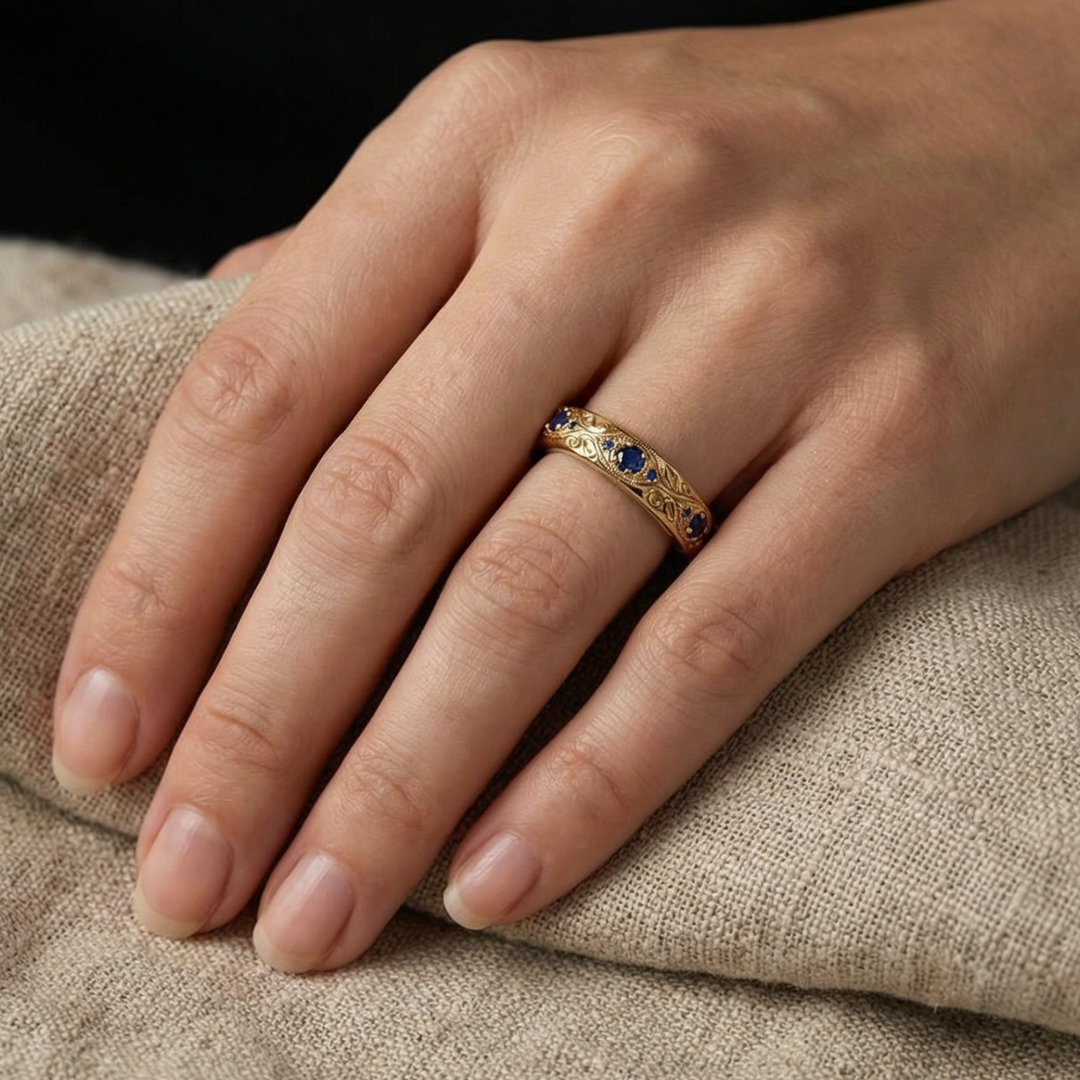 Bague en Zirconia Bleu Foncé en Forme de Feuille Exotique