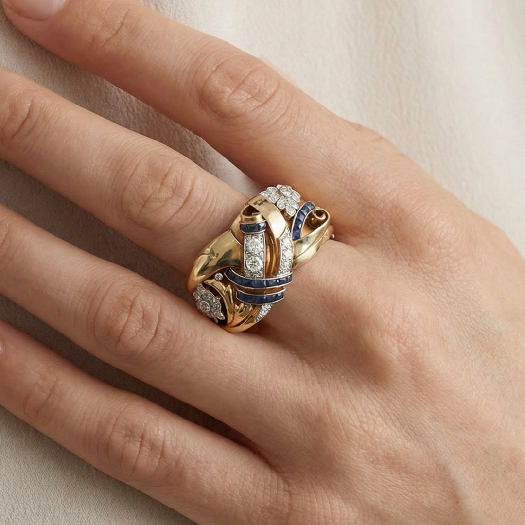 Bague Vintage en Or et Zirconium Bleu