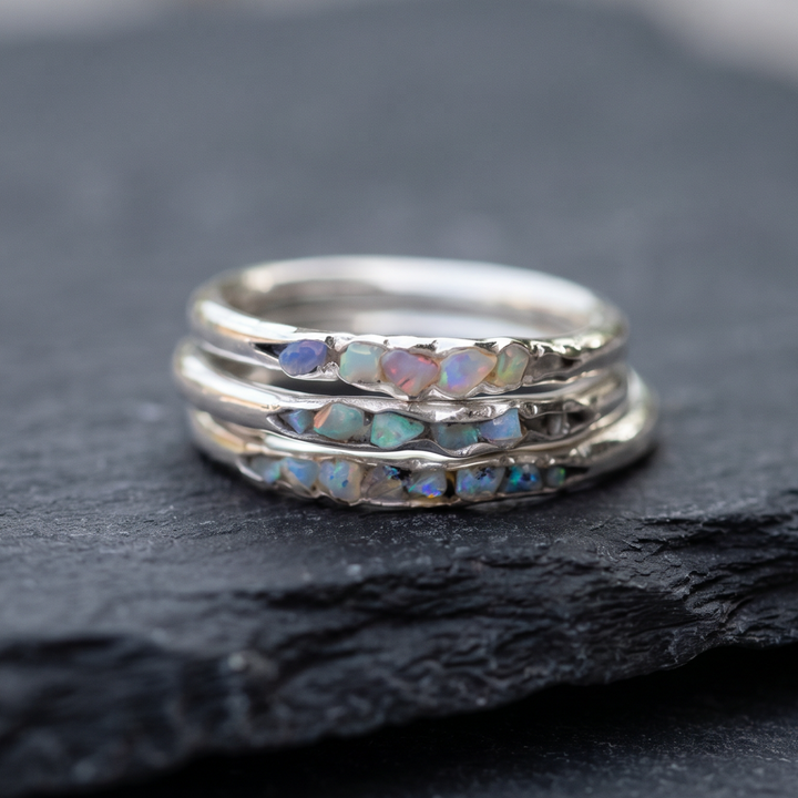 Bague en Argent avec Pierres Bleues Vintage Superposées