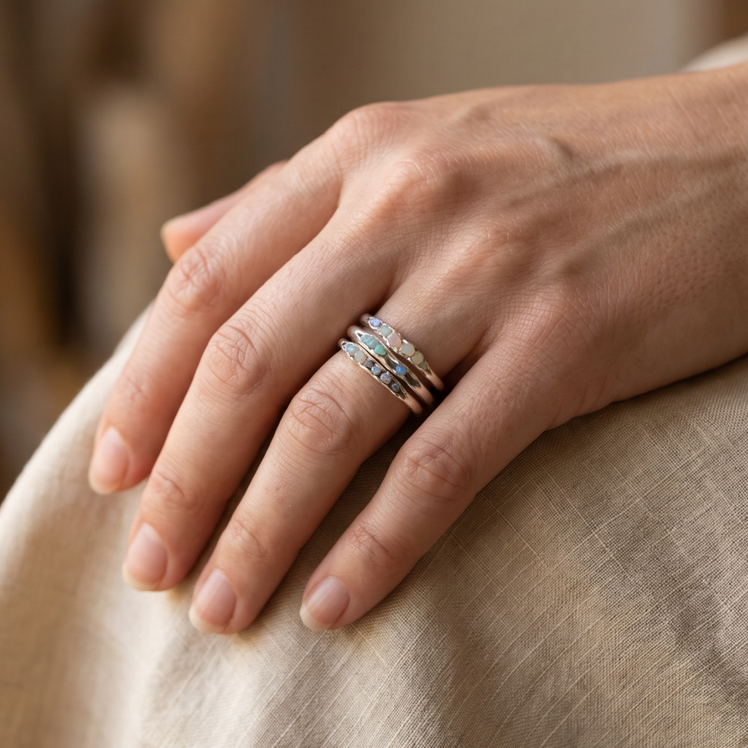 Bague en Argent avec Pierres Bleues Vintage Superposées