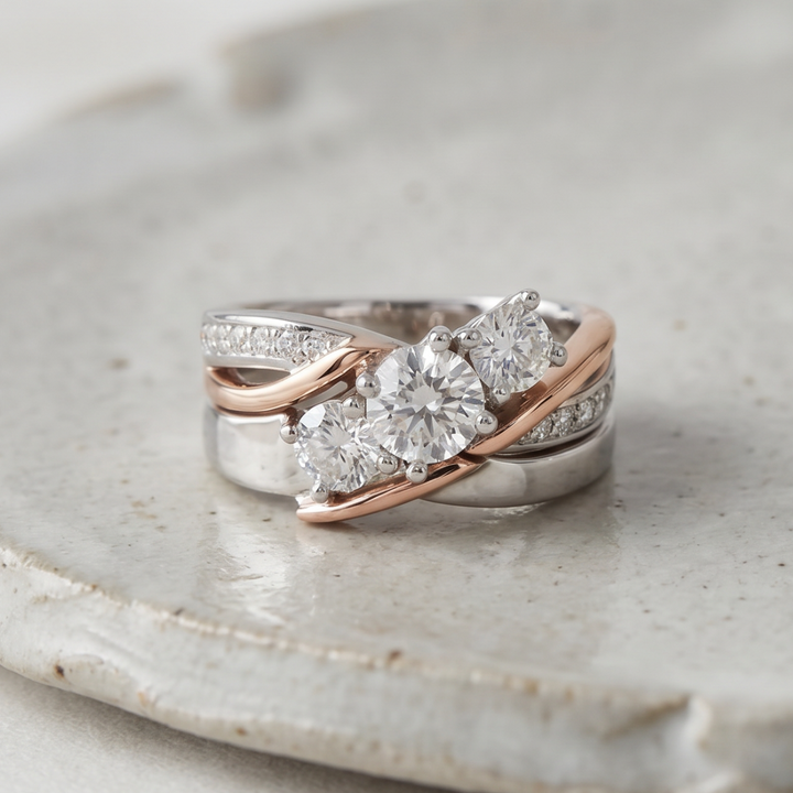 Bague Vintage en Zirconium Or et Argent