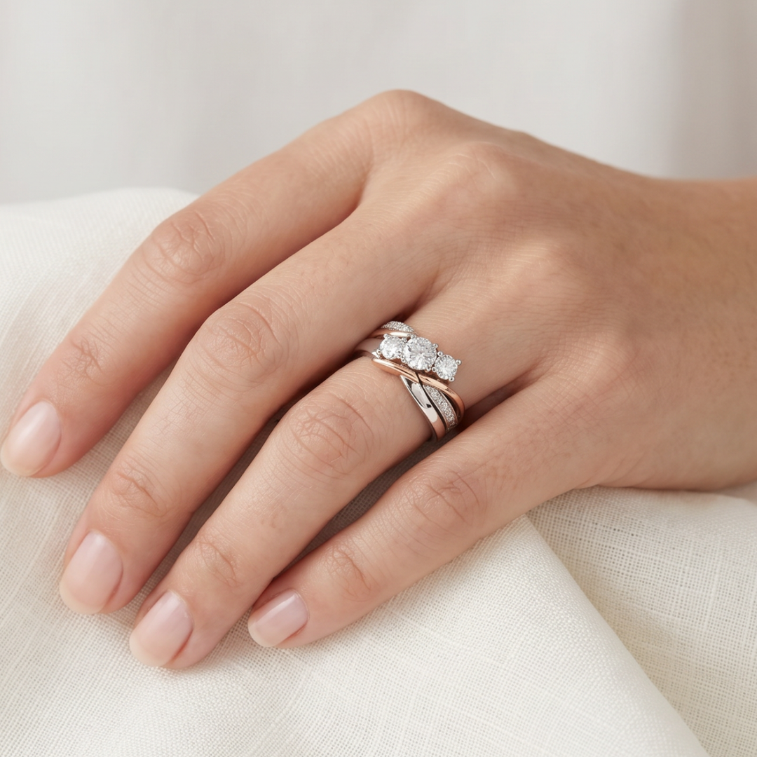 Bague Vintage en Zirconium Or et Argent
