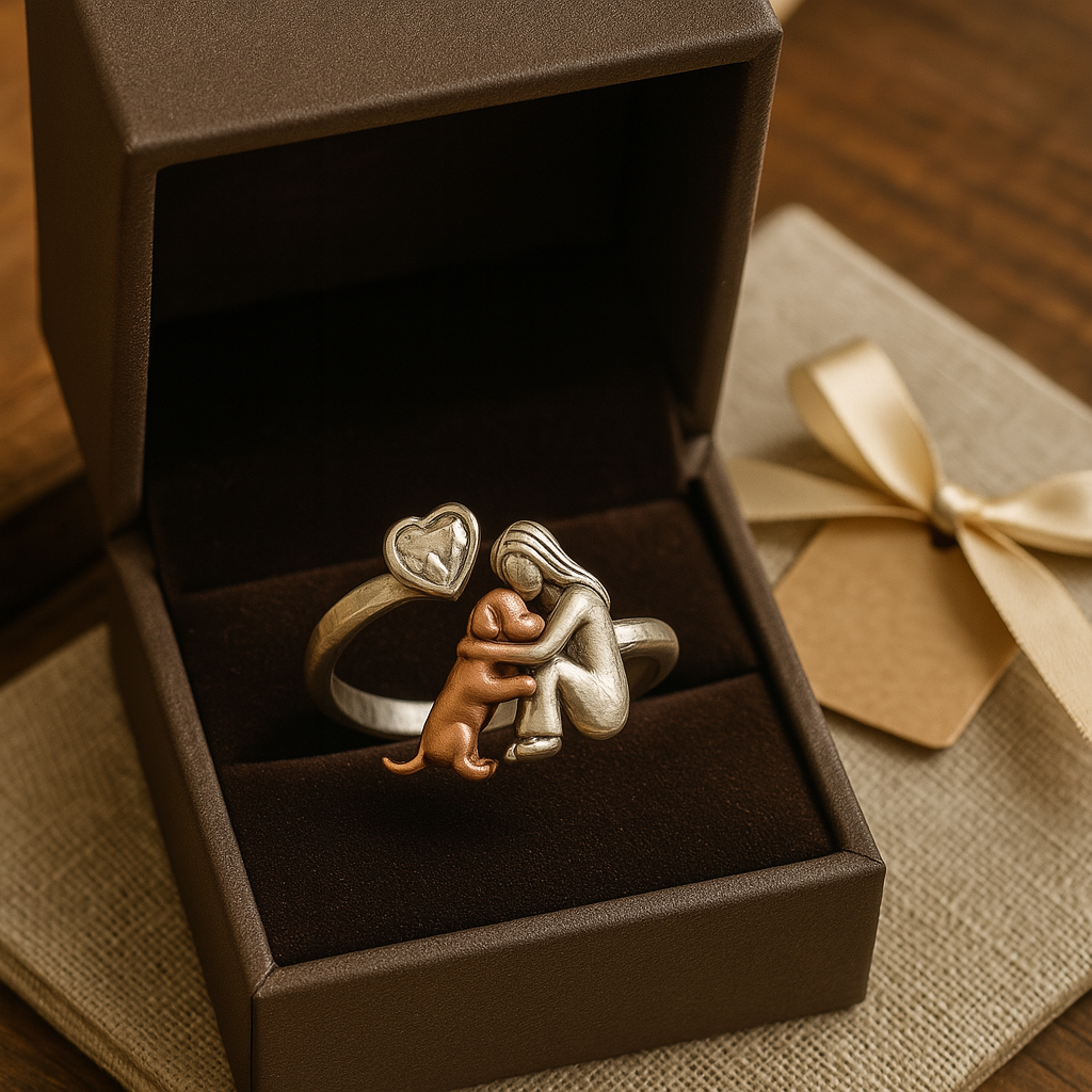 Bague en Argent Sterling 925 pour Chien, Faite Main avec Zirconia en Forme de Cœur – Ajustement Réglable