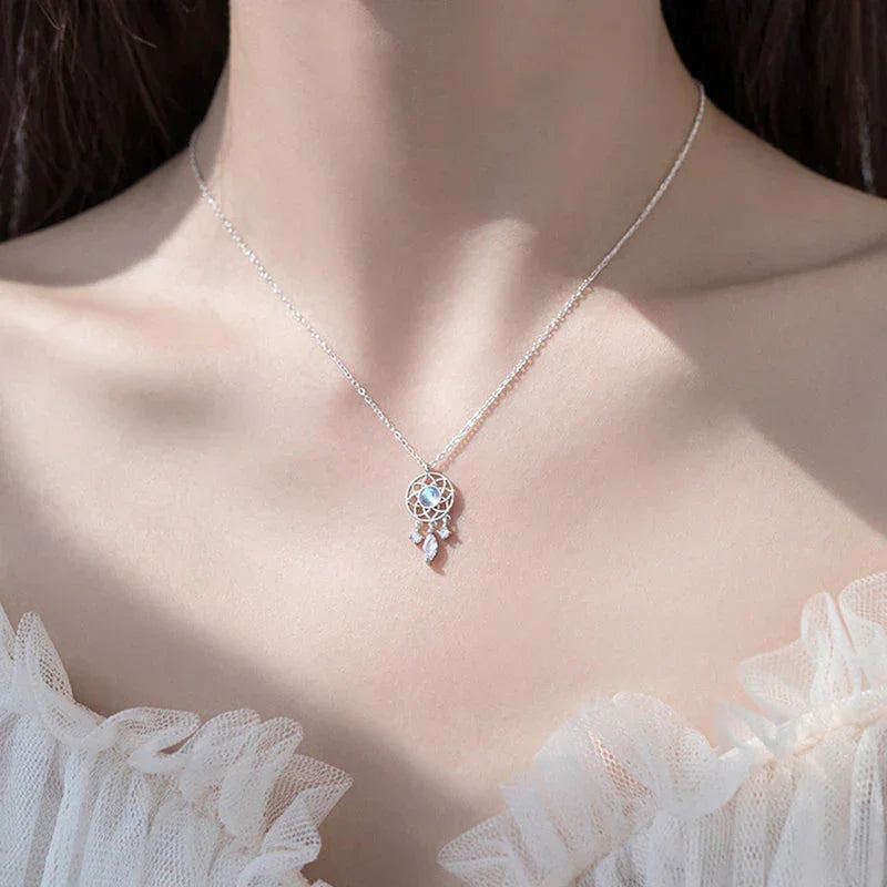 Pendentif Collier Attrape-Rêves en Argent et Pierre de Lune