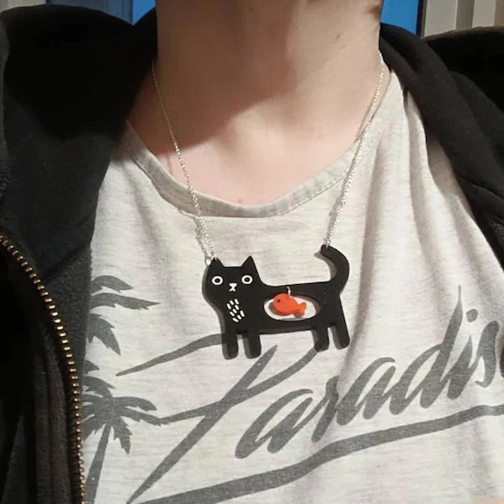 Pendentif en acrylique Chat et Poisson Fantaisie