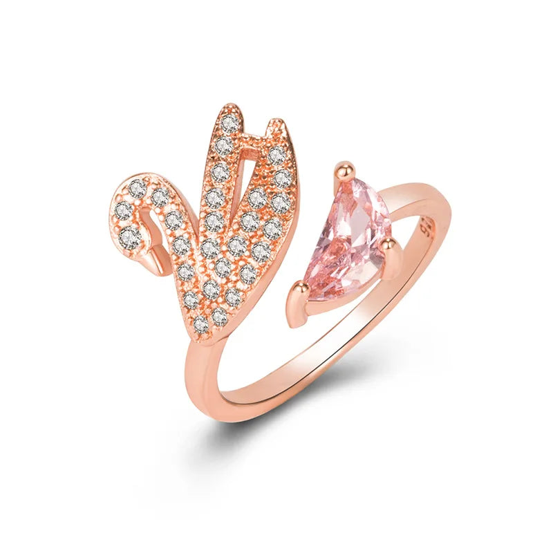 Bague Ajustable en Cristal Cygne - Or Rose
