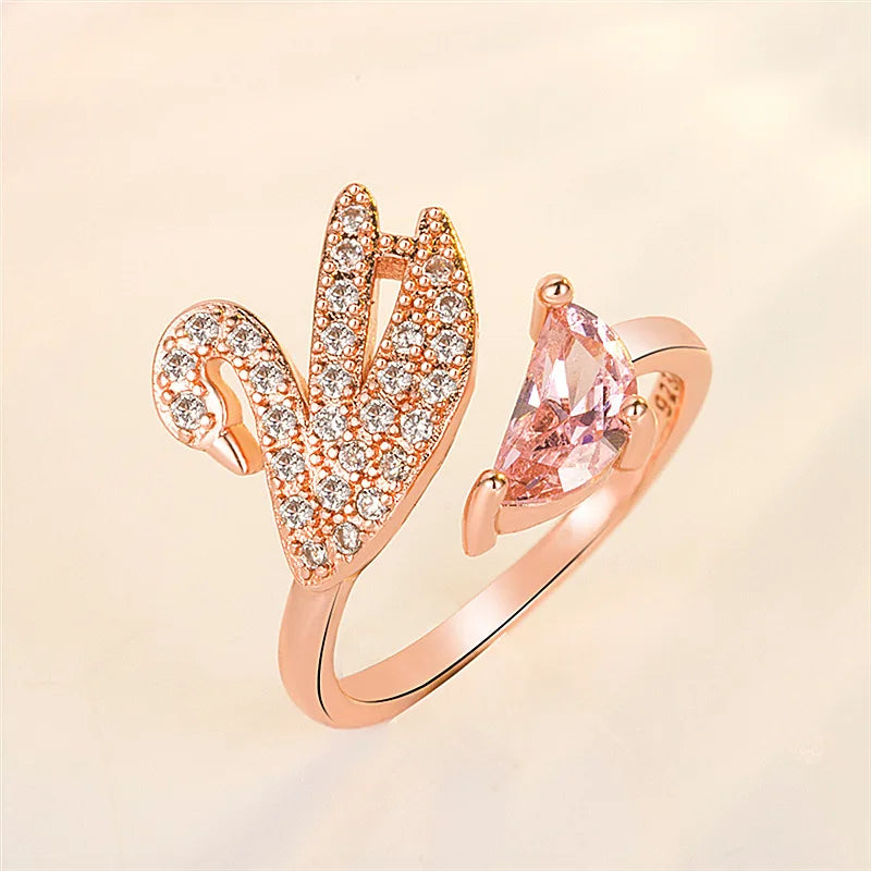 Bague Ajustable en Cristal Cygne - Or Rose