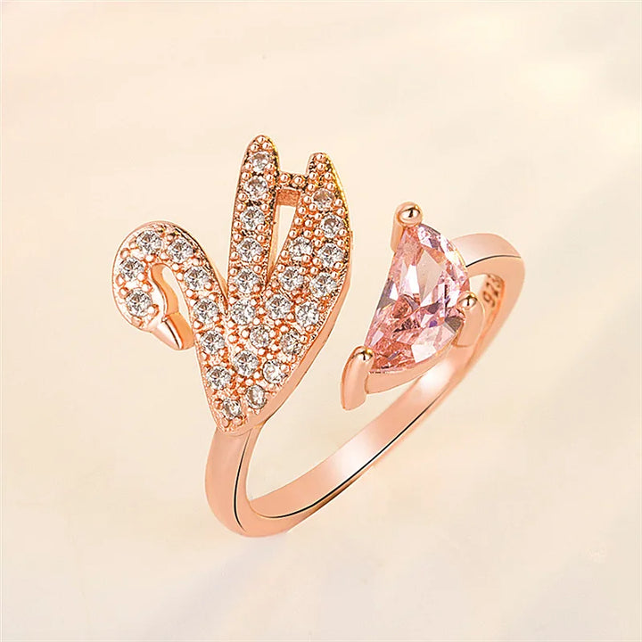 Bague Ajustable en Cristal Cygne - Or Rose