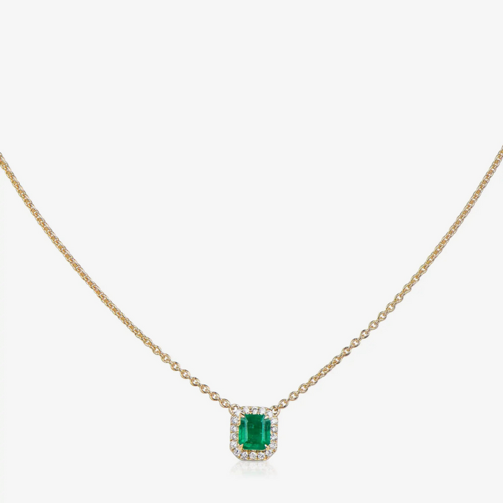 Emerald Halo Diamond Necklace