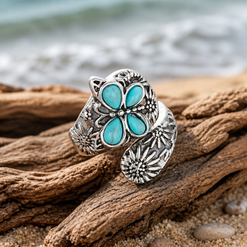 Bague Éthérée Fleur et Papillon
