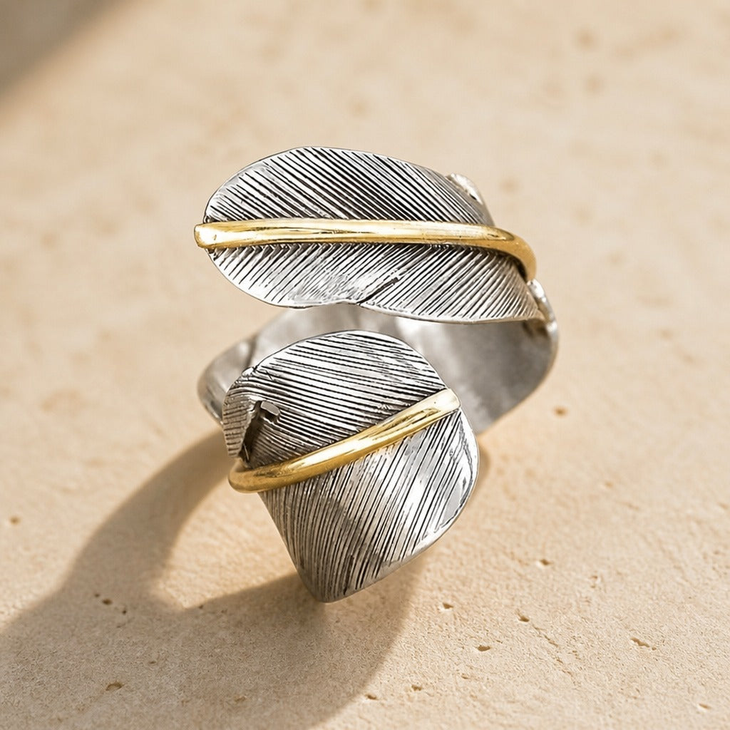 Bague en Argent avec Enveloppement en Plume