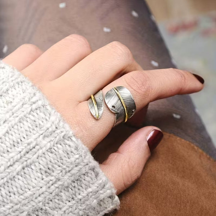 Bague en Argent avec Enveloppement en Plume