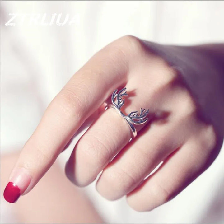 Bague en argent sterling ornée de bois de cerf