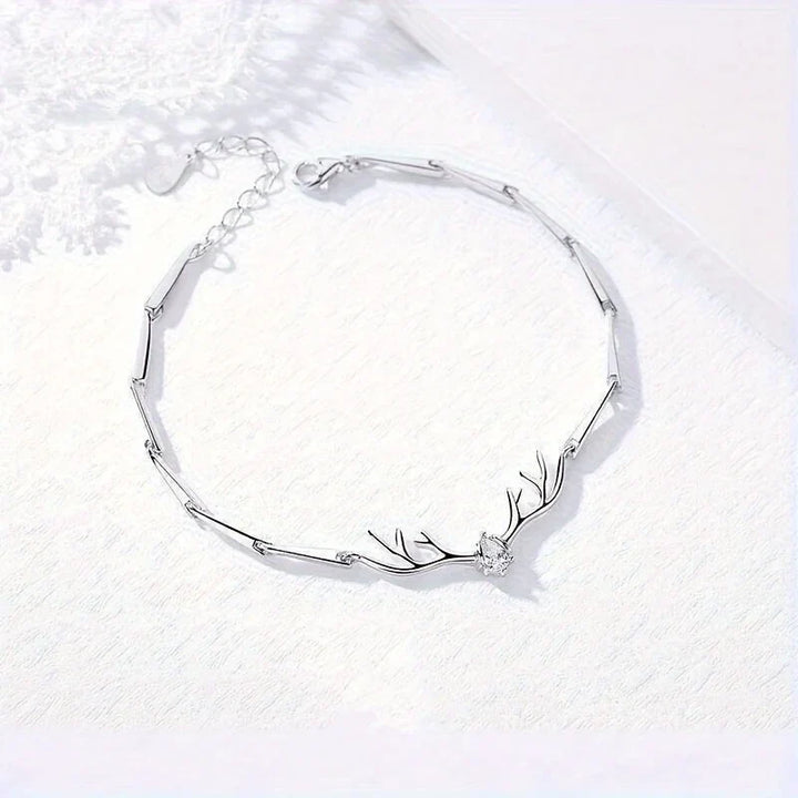 Bracelet en Bois de Cerf en Forme de Cœur avec Zircon