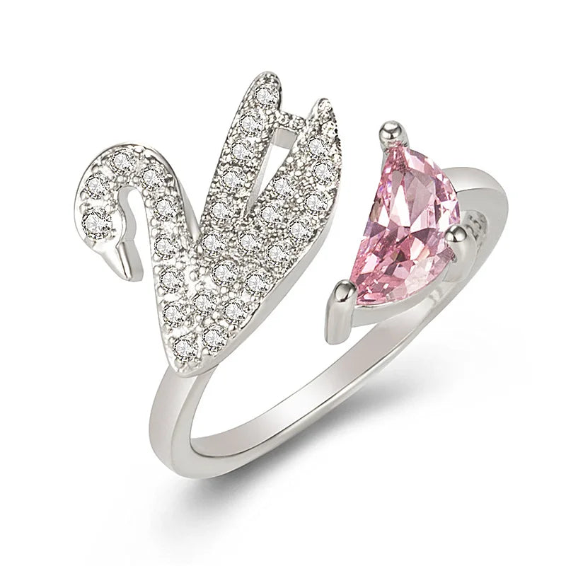 Bague Ajustable en Cristal Cygne - Or Rose
