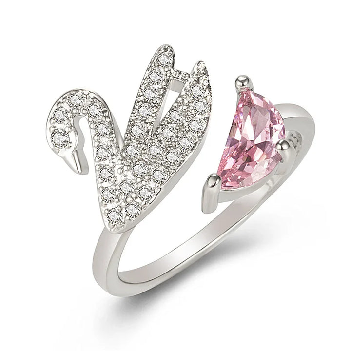 Bague Ajustable en Cristal Cygne - Or Rose