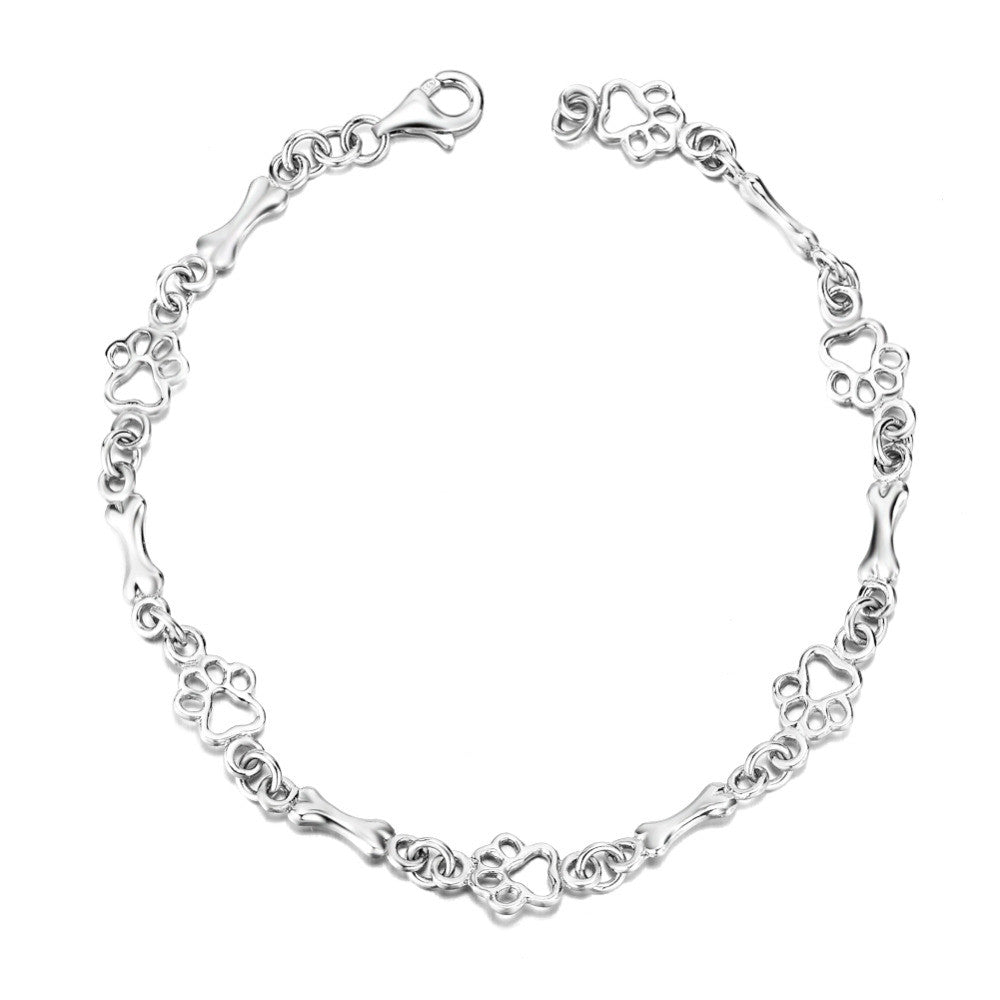 Bracelet en Édition Limitée avec Charms en Argent Massif en Forme de Patte de Chien et d&