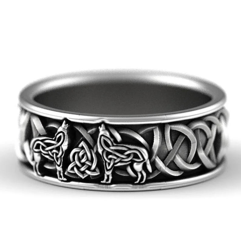 Bague Viking en forme de loup, pièce statement
