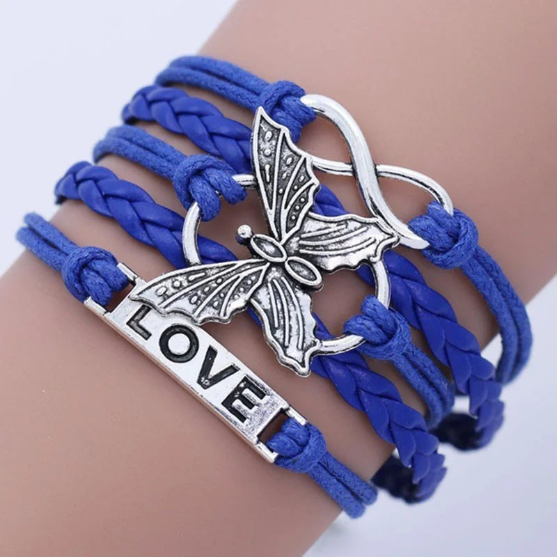 Bracelet en Cuir Vintage Papillon Amour