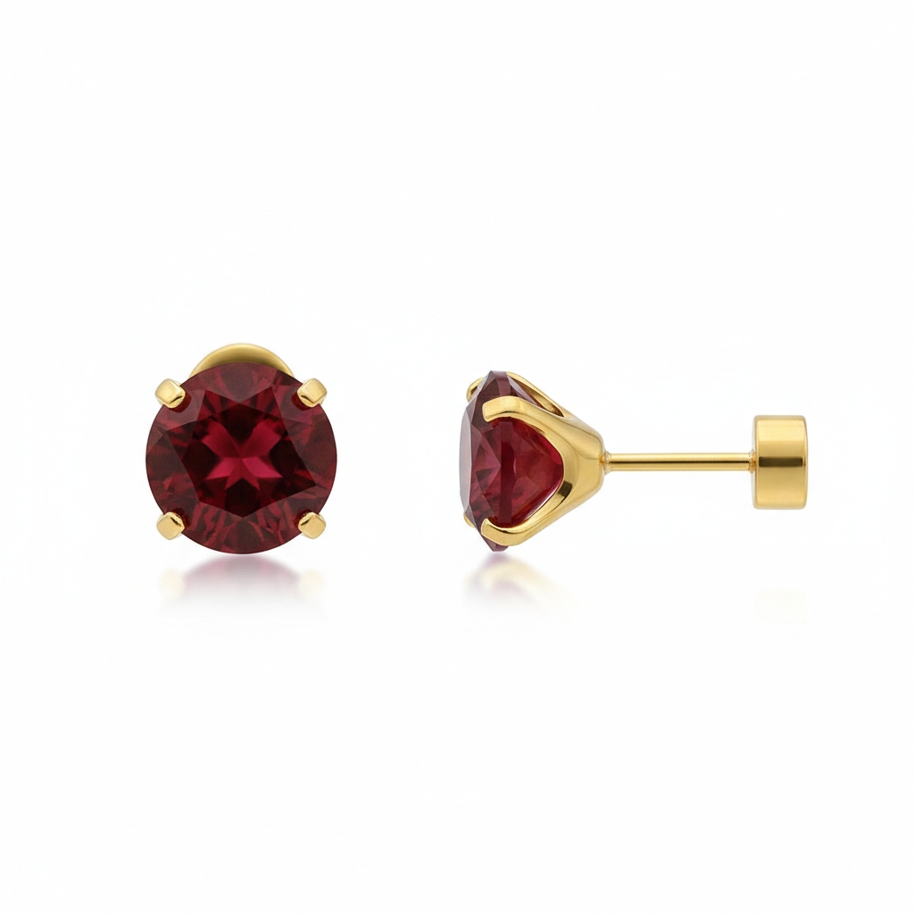 Round Ruby Earrings | Gold