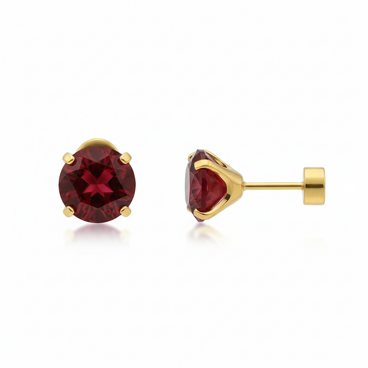 Round Ruby Earrings | Gold