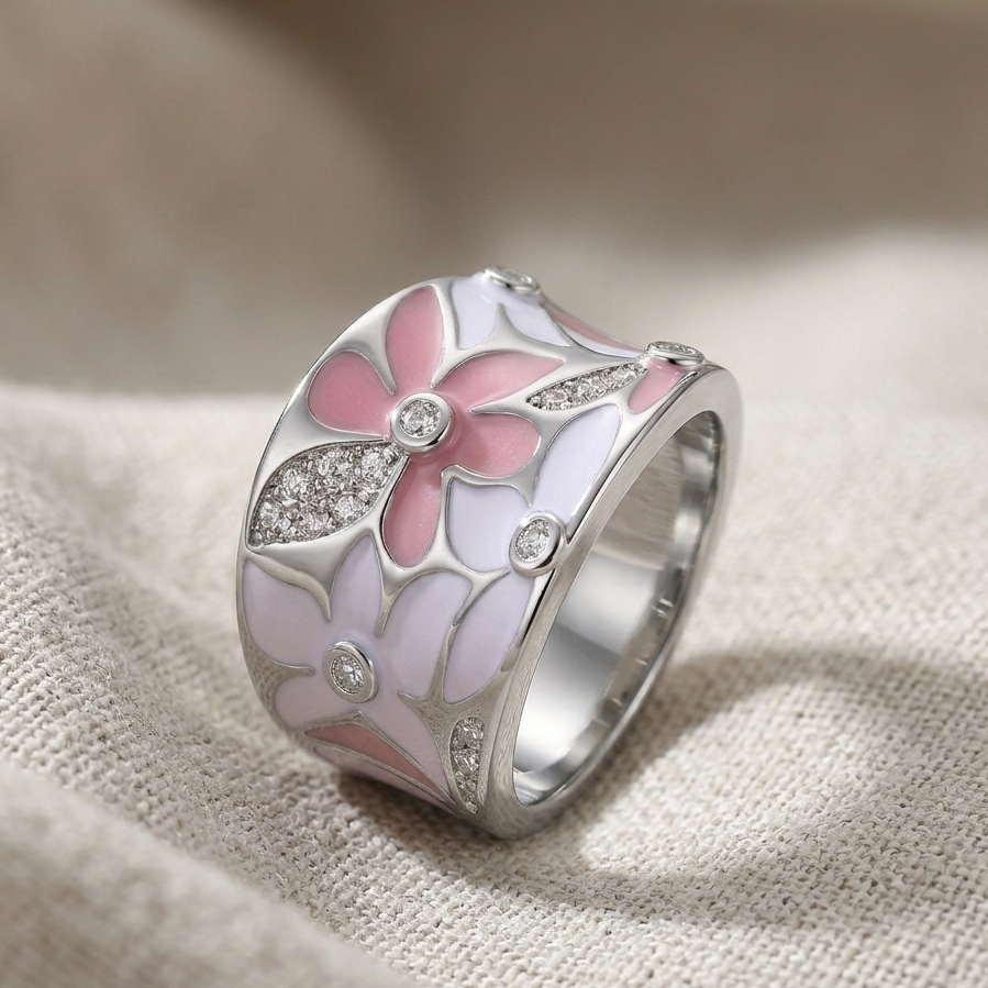 Bague en Argent avec Fleur Rose