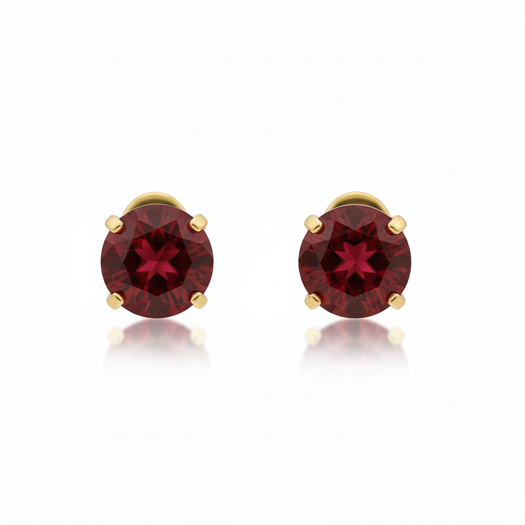 Round Ruby Earrings | Gold