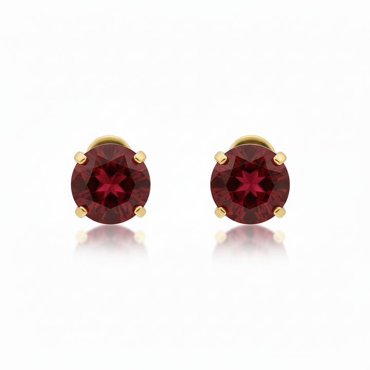 Round Ruby Earrings | Gold