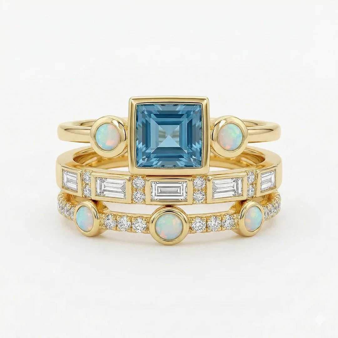 Ensemble de Bagues Vintage en Cristal Bleu