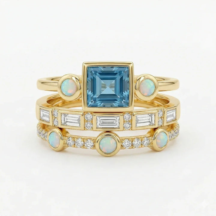 Ensemble de Bagues Vintage en Cristal Bleu