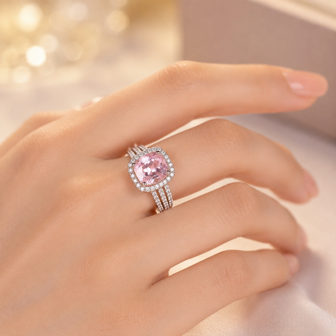 Amethyst Halo Ring