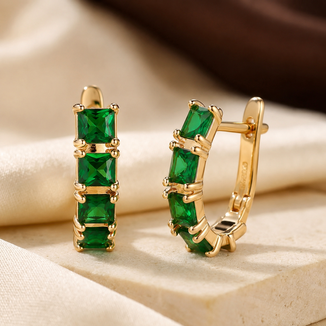 Chunky Gold and Emerald Hoop Earrings