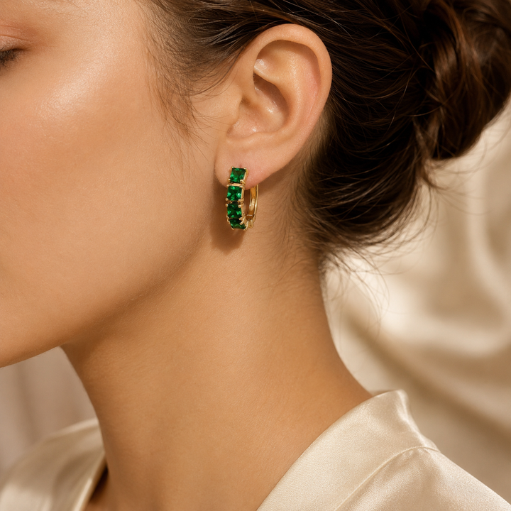 Chunky Gold and Emerald Hoop Earrings