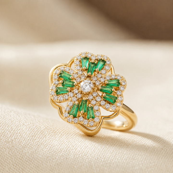 Floral Gold Emerald Ring