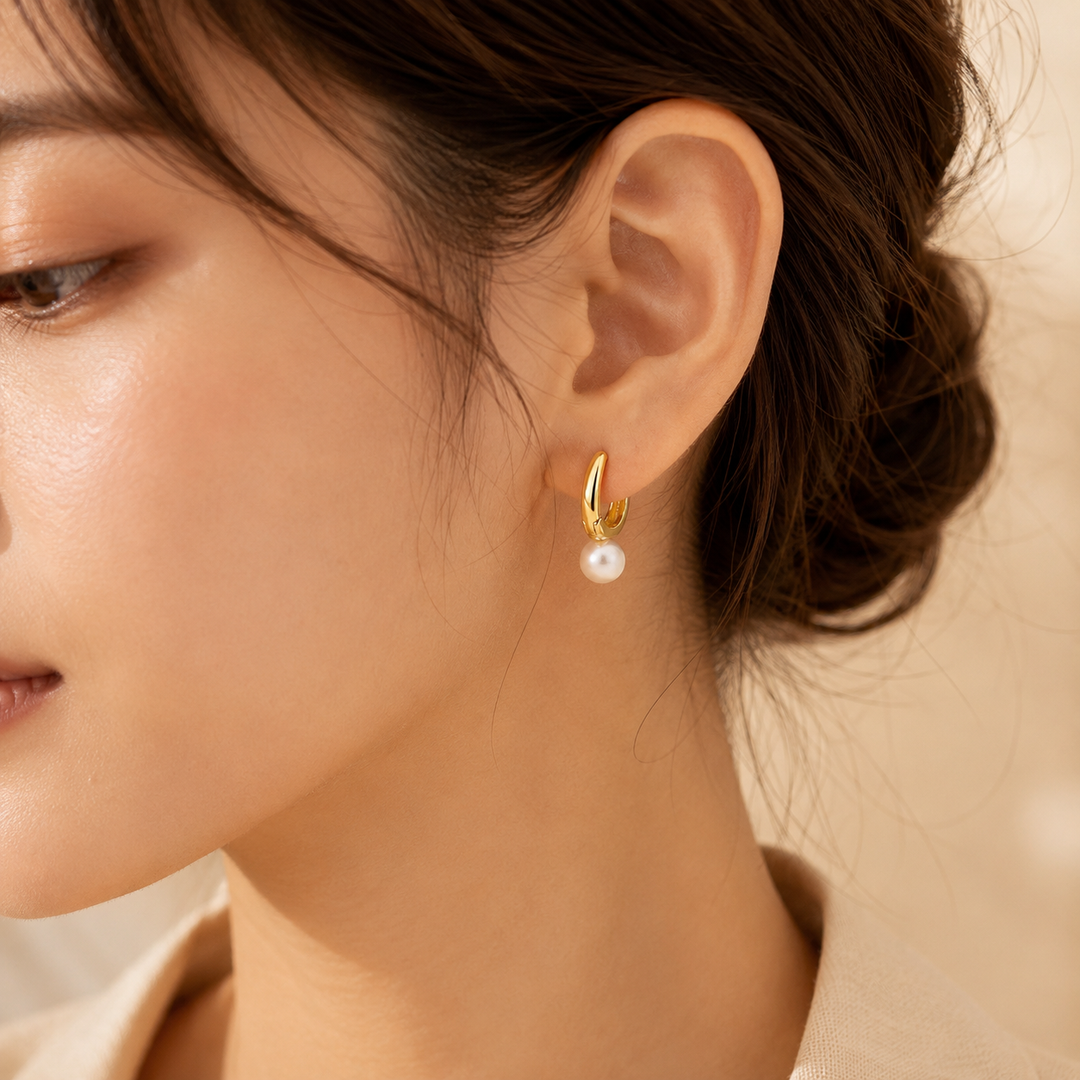 Golden Pearl Hoop Earrings